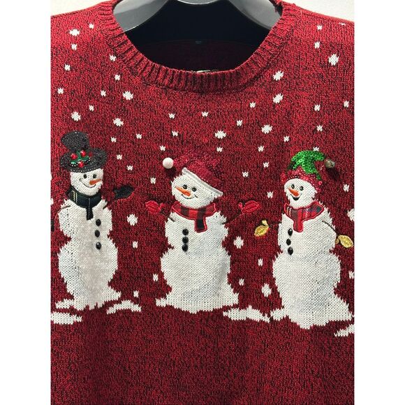 Karen Scott Snowman Trio Sweater Sz XL Red Marled Sequin Embellished Winter Size - Picture 5 of 14
